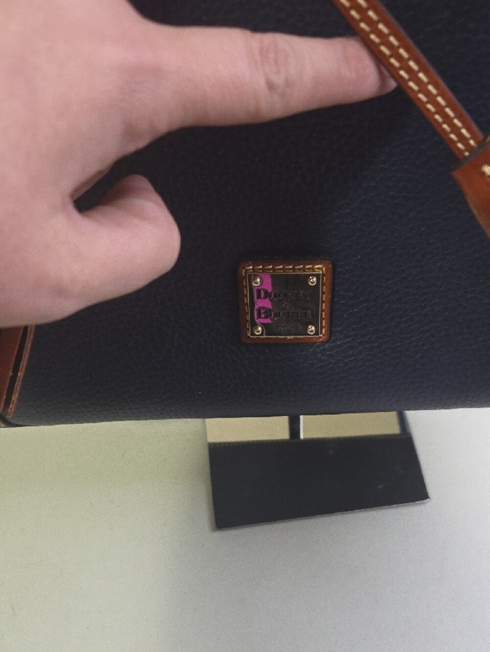 Dooney And Bourke Ariel Navy and Brown Leather Tote Bag - Picture 2 of 11